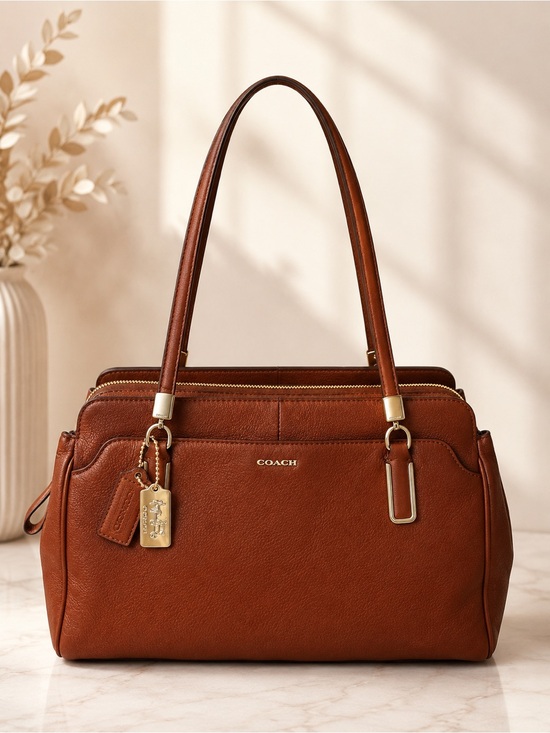 Coach Handbags - Coach Brown Madison Kimberly Carryall Cognac Pebbled Leather Shoulder bag Tote